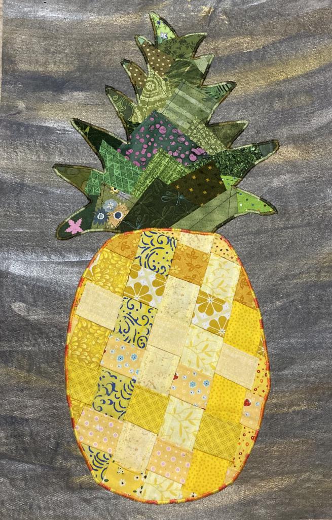 Woven pineapple fabric pineapples appliqued onto acrylic canvas