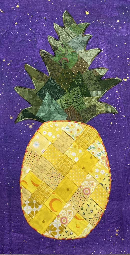 Woven pineapple fabric pineapples appliqued onto acrylic canvas