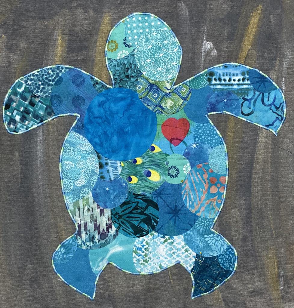 Collage sea turtle appliqued onto acrylic canvas