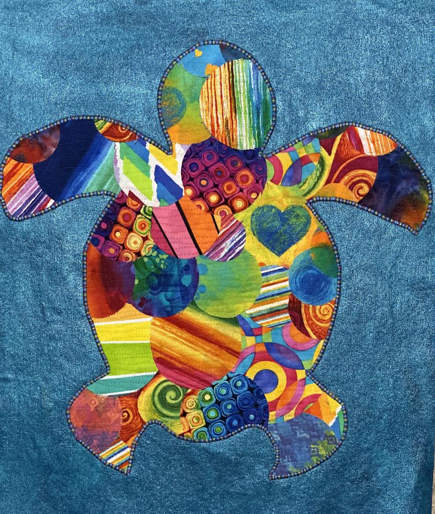 Collage sea turtle appliqued onto acrylic canvas