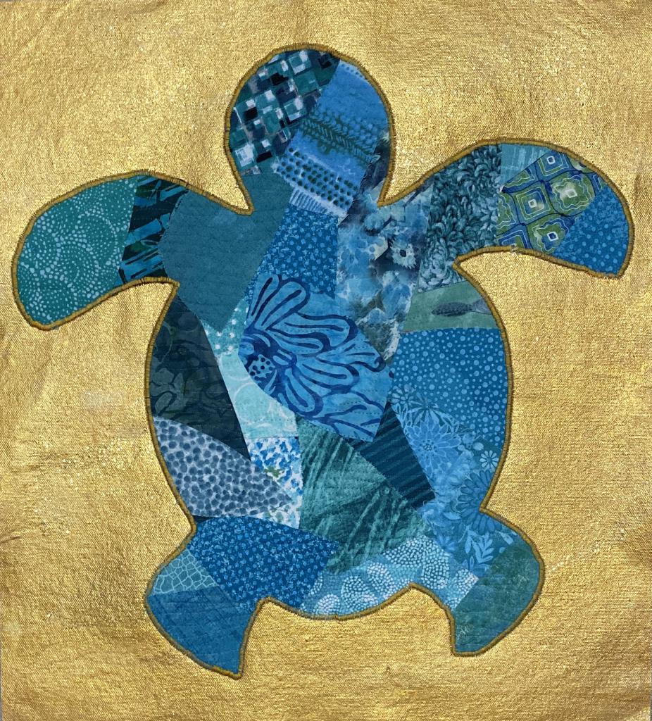 Collage sea turtle appliqued onto acrylic canvas